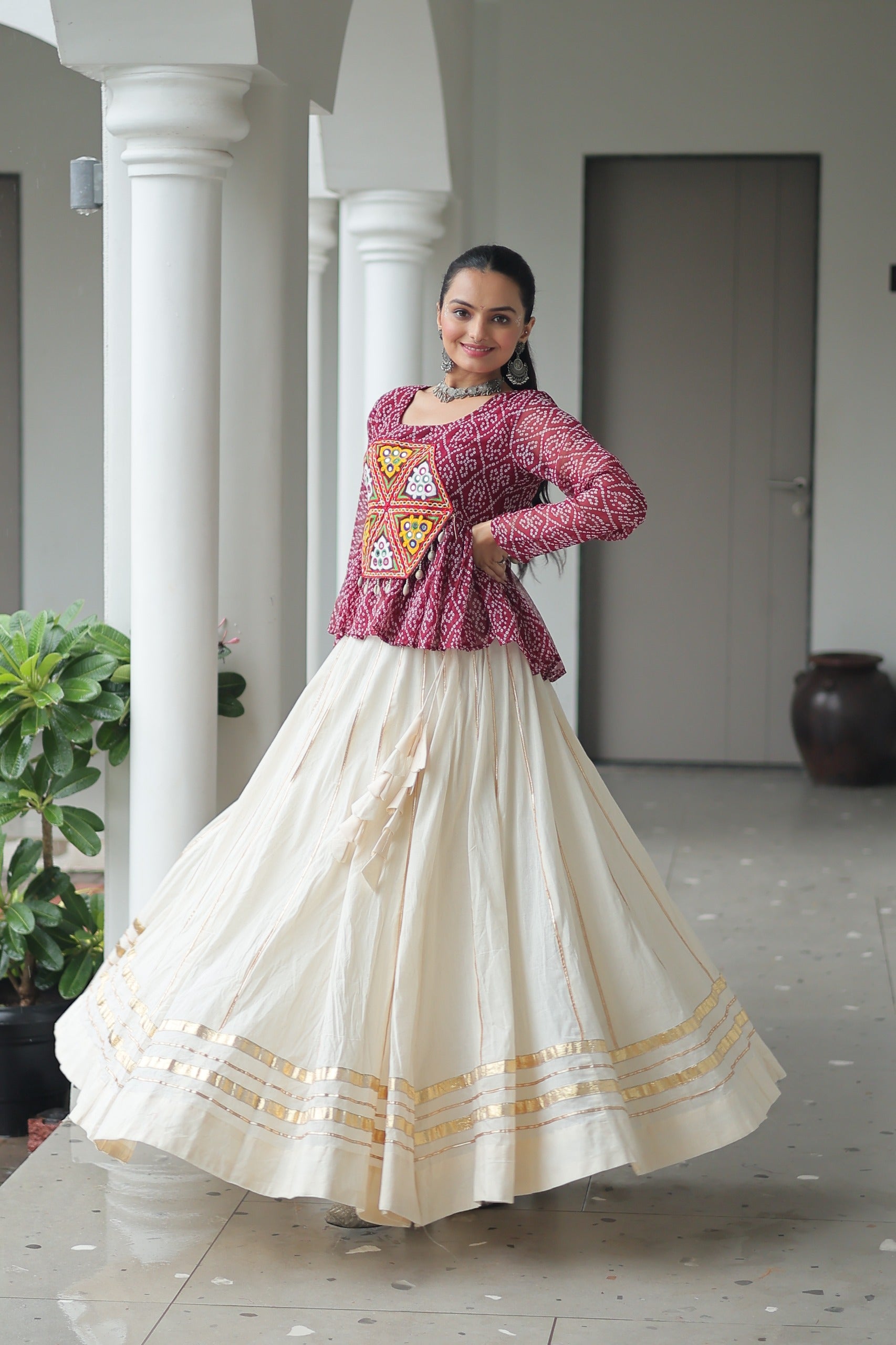 Maroon Traditional Lehenga Set with Gota Patti Lace