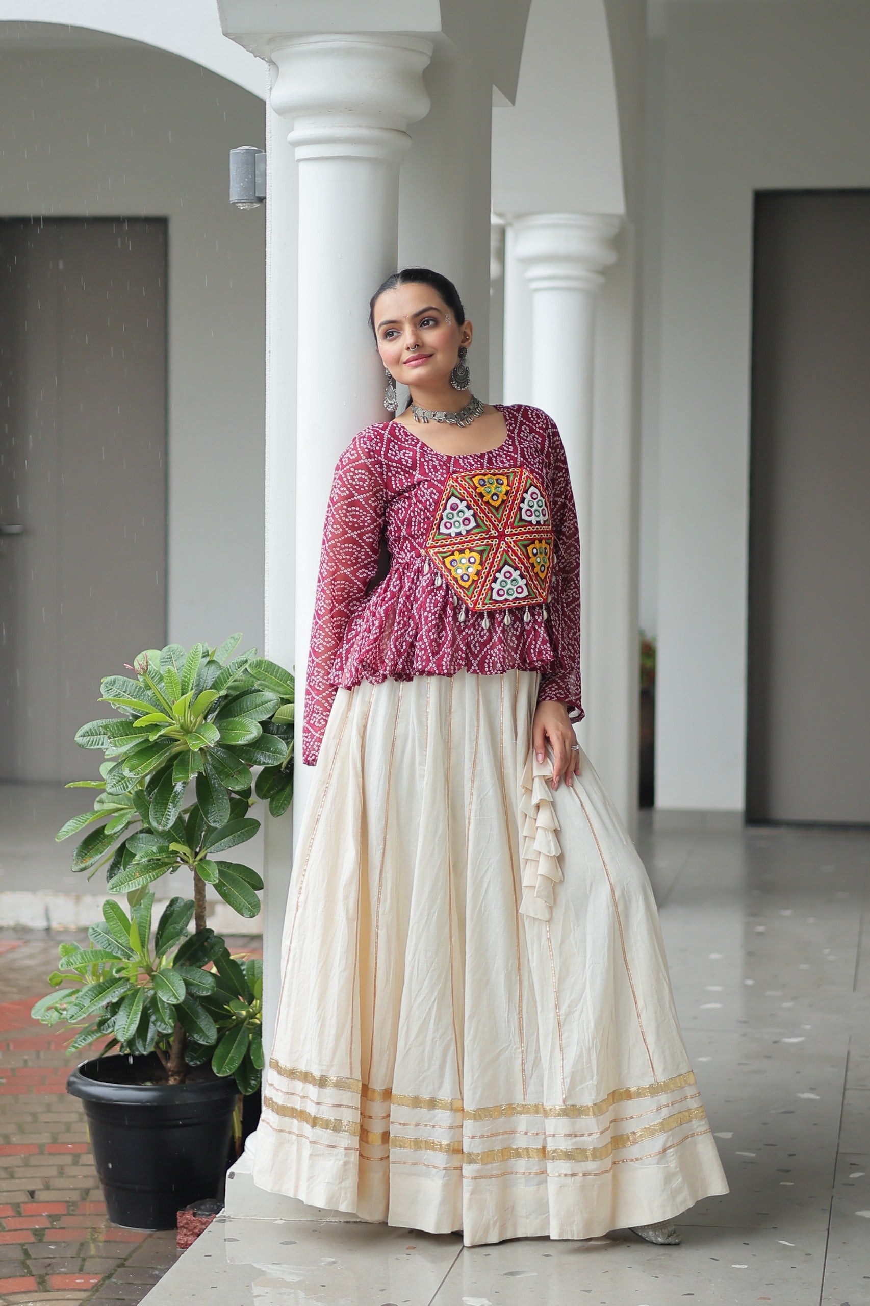 Maroon Traditional Lehenga Set with Gota Patti Lace