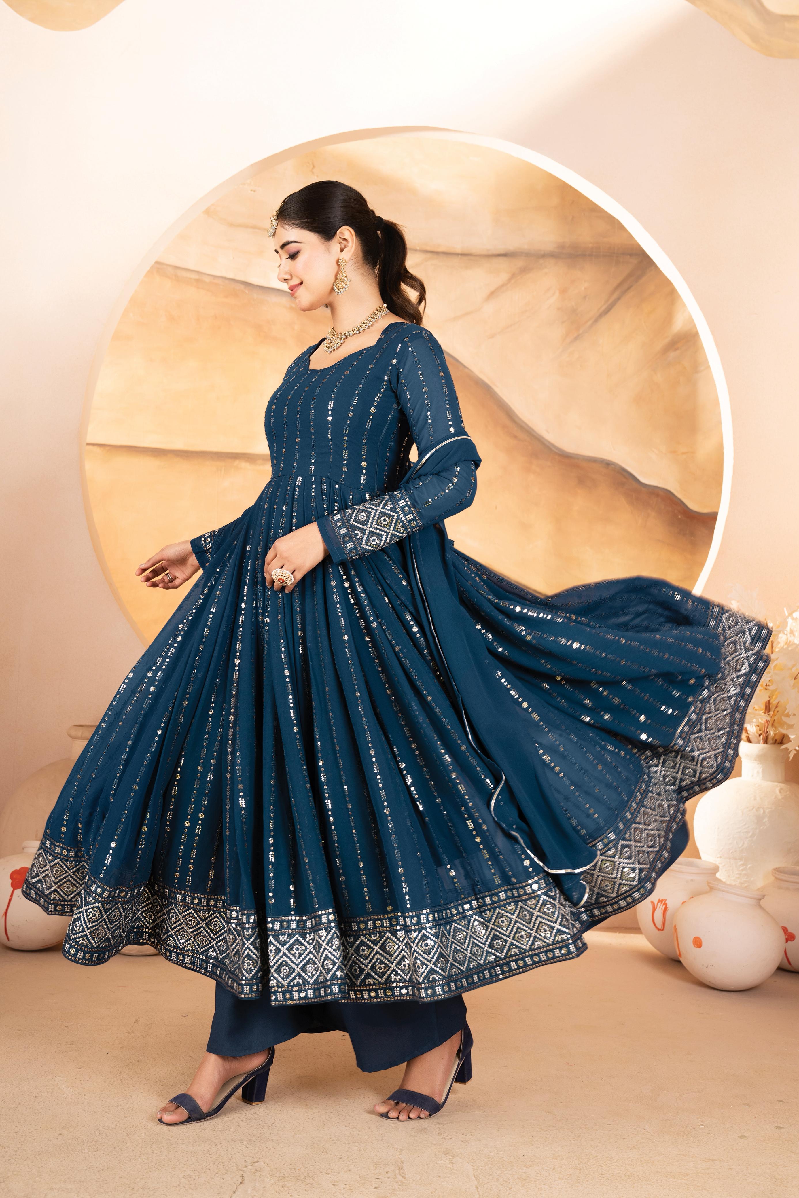 Rama Blue Anarkali Suit