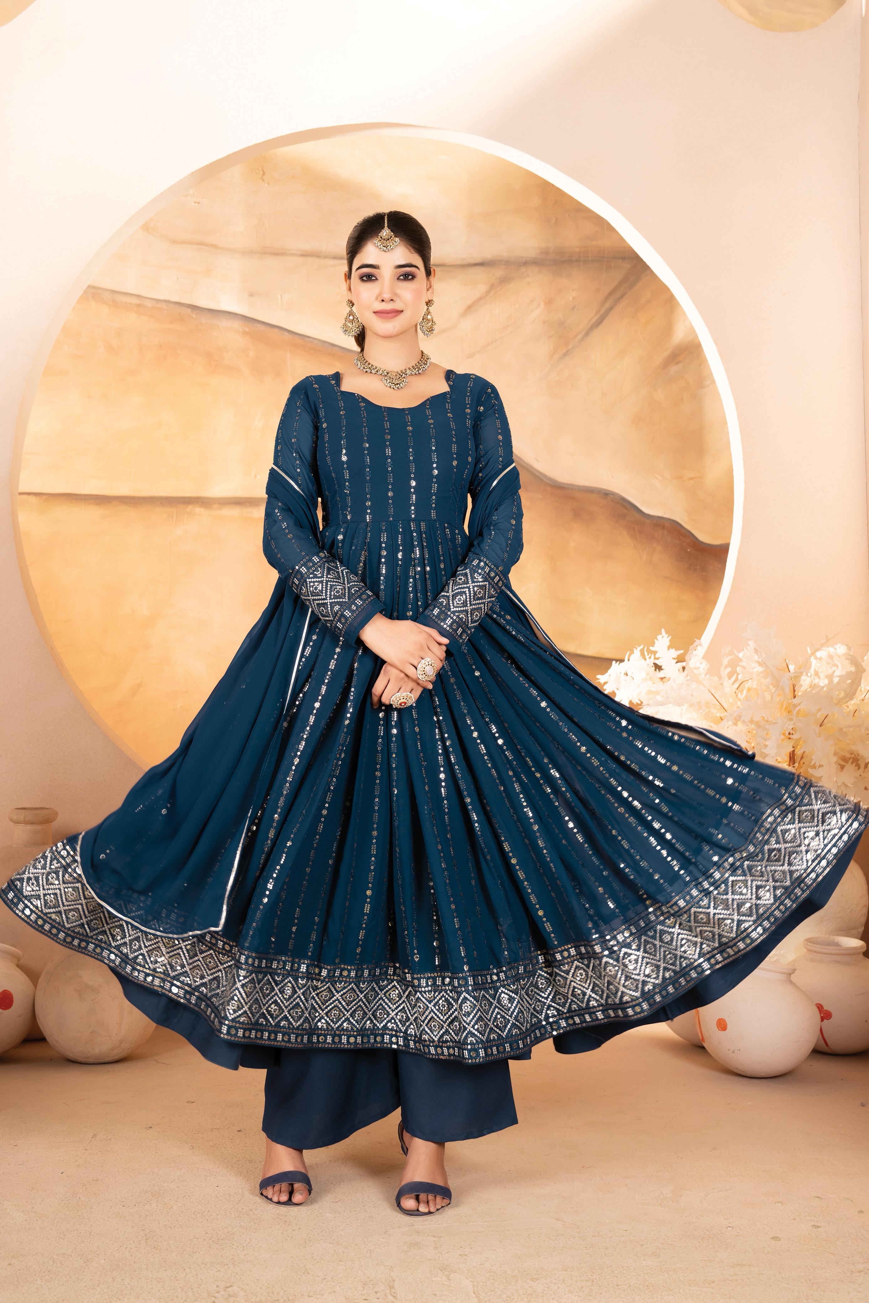 Anarkali Gown with Pants and Dupatta