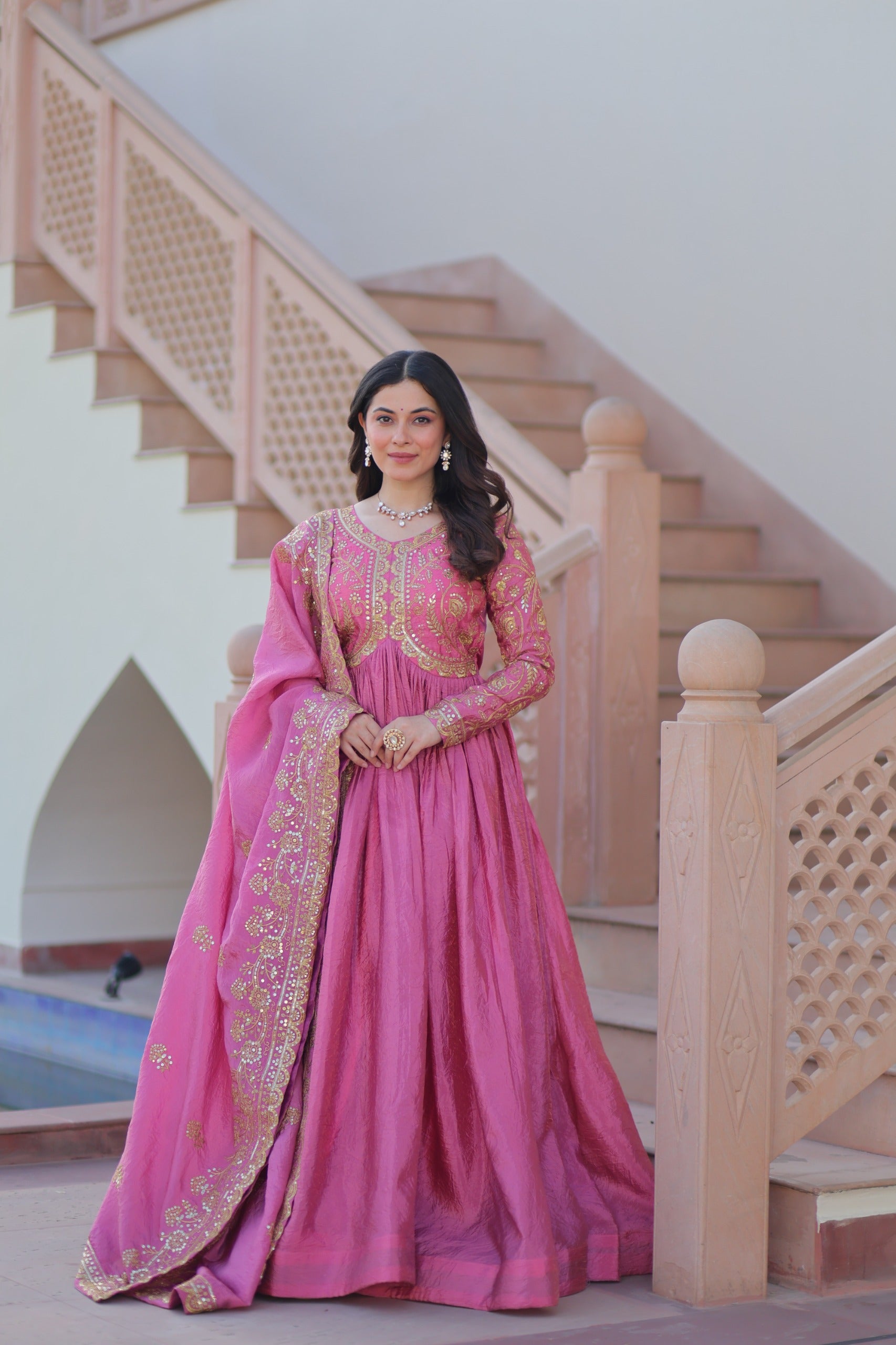 Pink Gown with Dupatta,