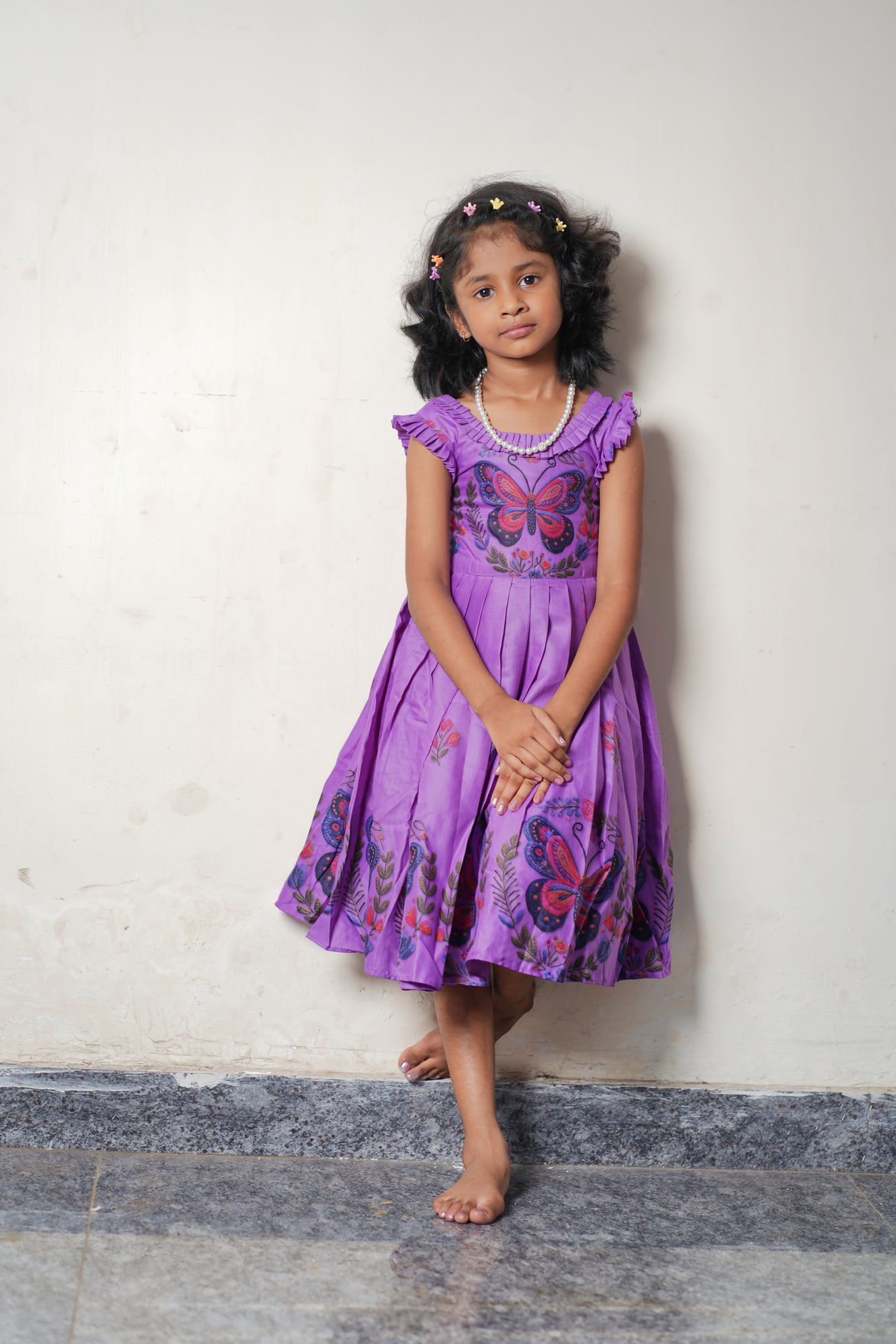 Purple Butterfly Print Frock for Girls – Vastralyn Cotton Silk – VASTRALYN