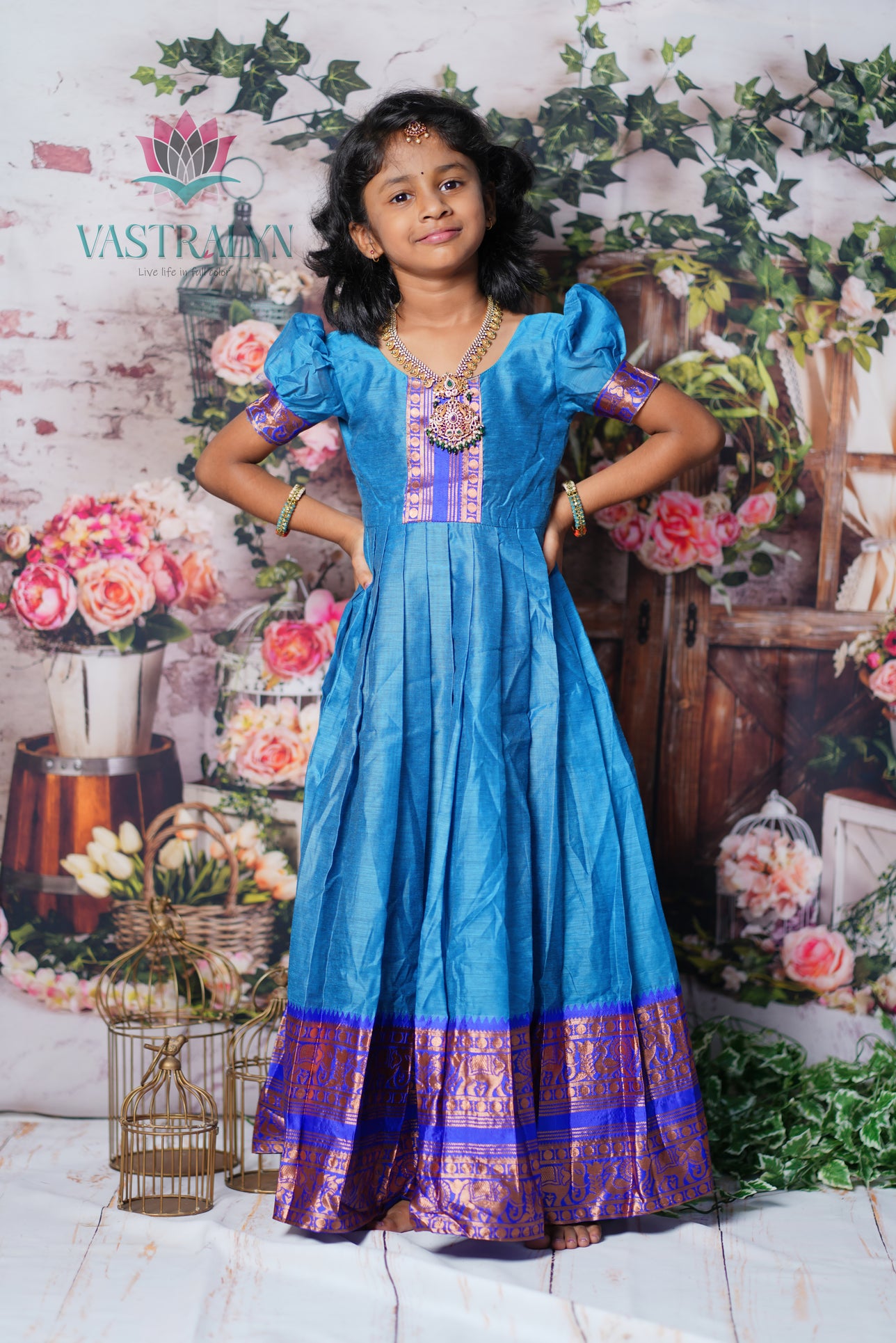 Mom Daughter Matching Royal Blue Silk Gown Set – Vastralyn