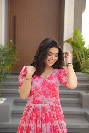 peach print gown