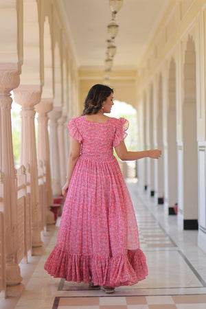 Pink Printed Gown, Faux Georgette Gown
