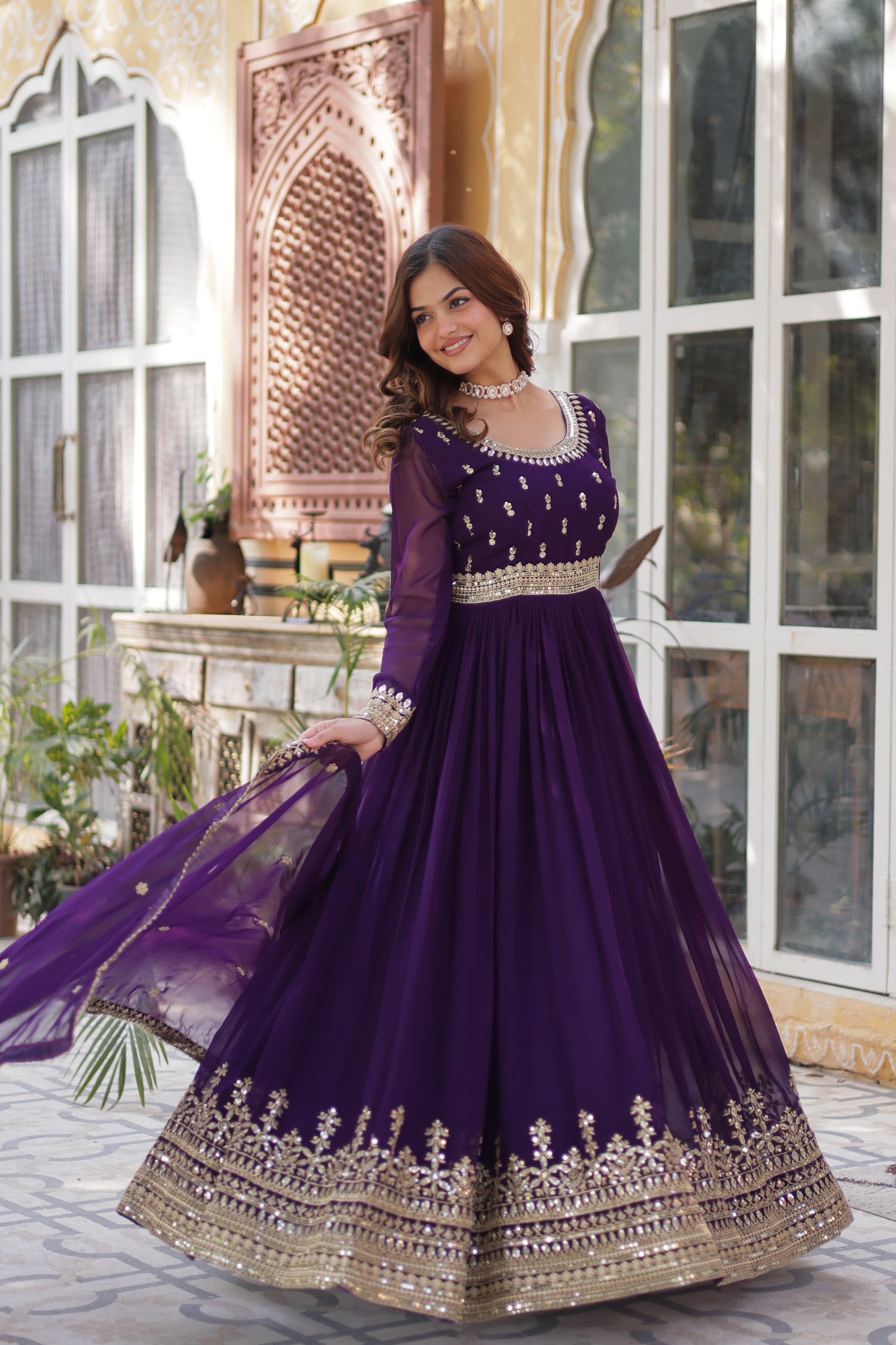 Designer Purple Embroidered Gown with Dupatta Festive Wear Designer Purple Embroidered Gown with Dupatta Festive Wear