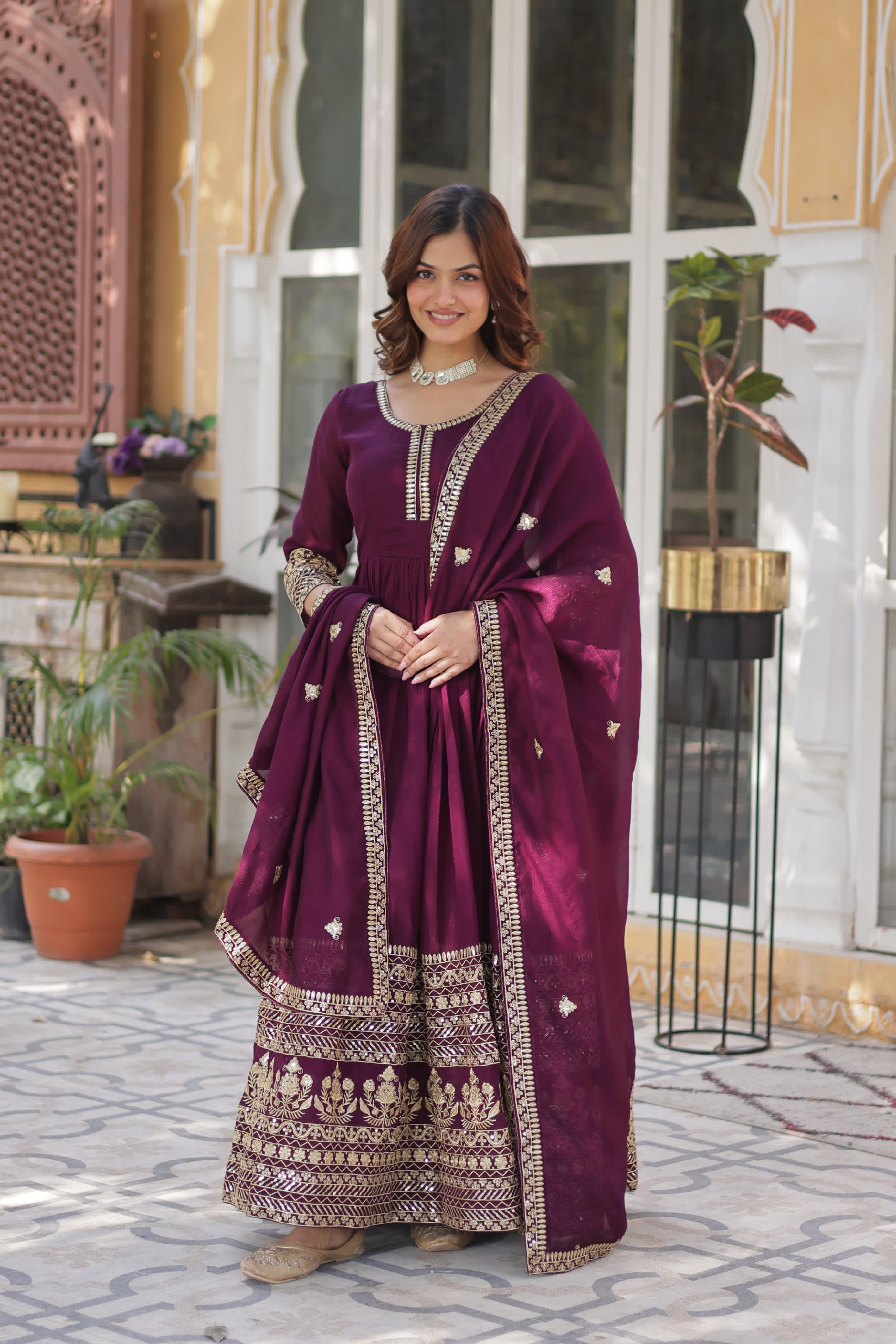 embroidered partywear gown