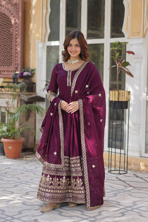 embroidered partywear gown