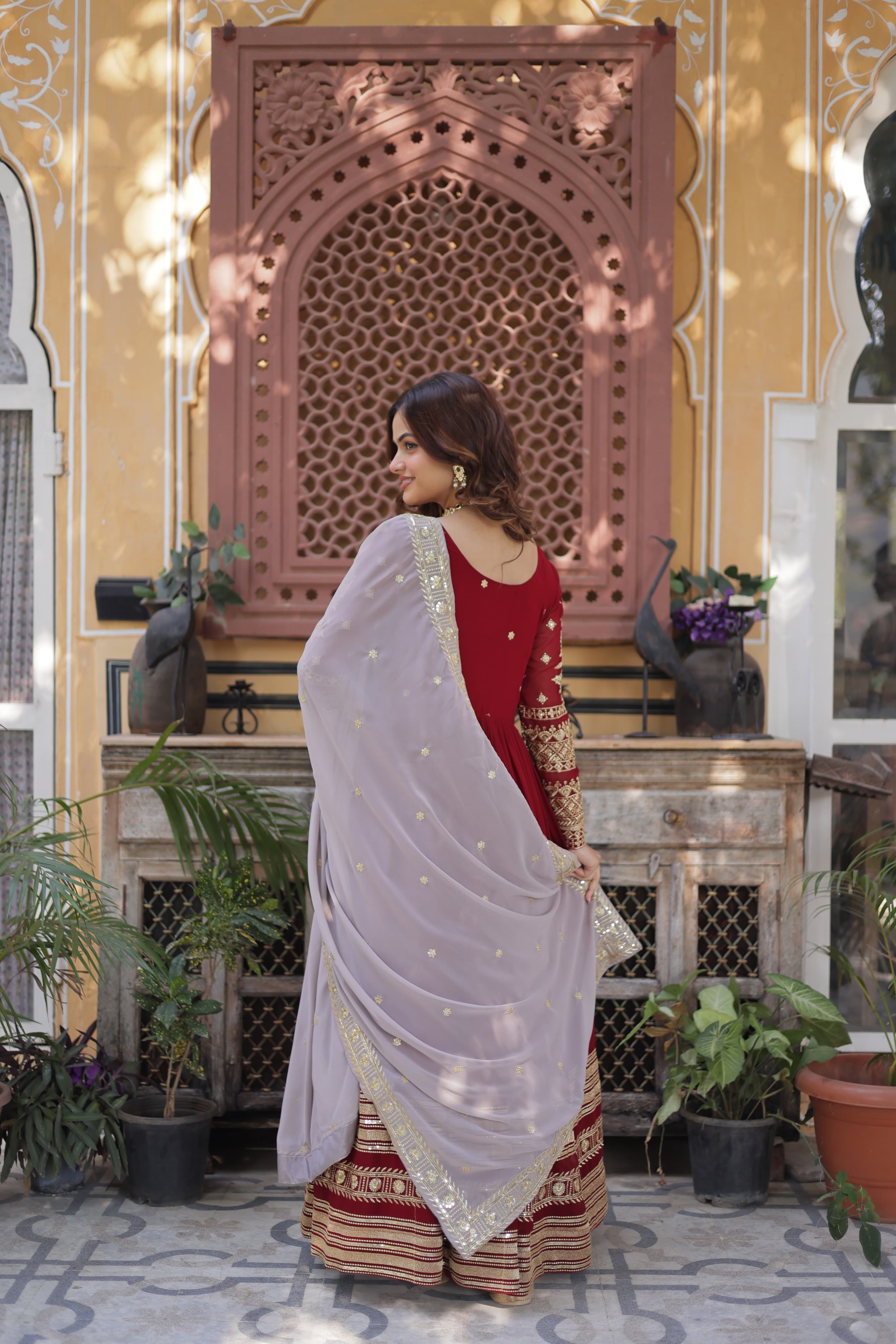 red gown with dupatta