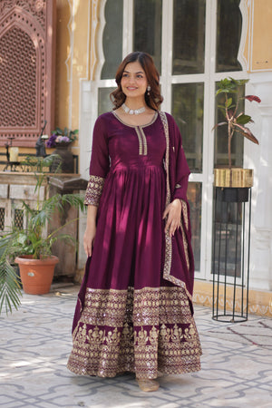 maroon ethnic gown online