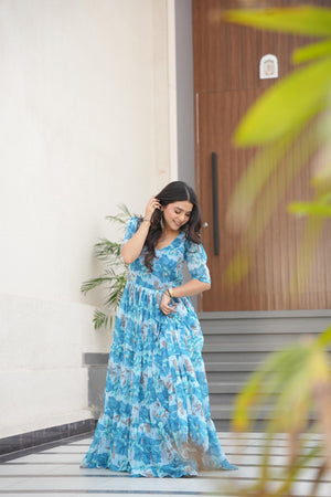 Sky blue floral gown