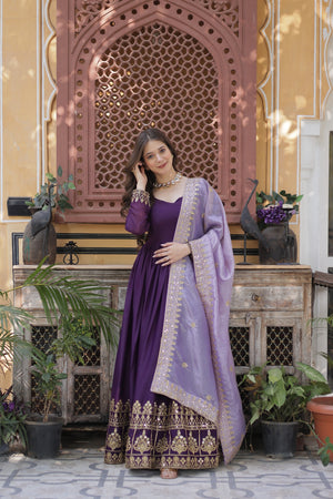 Purple embroidered gown