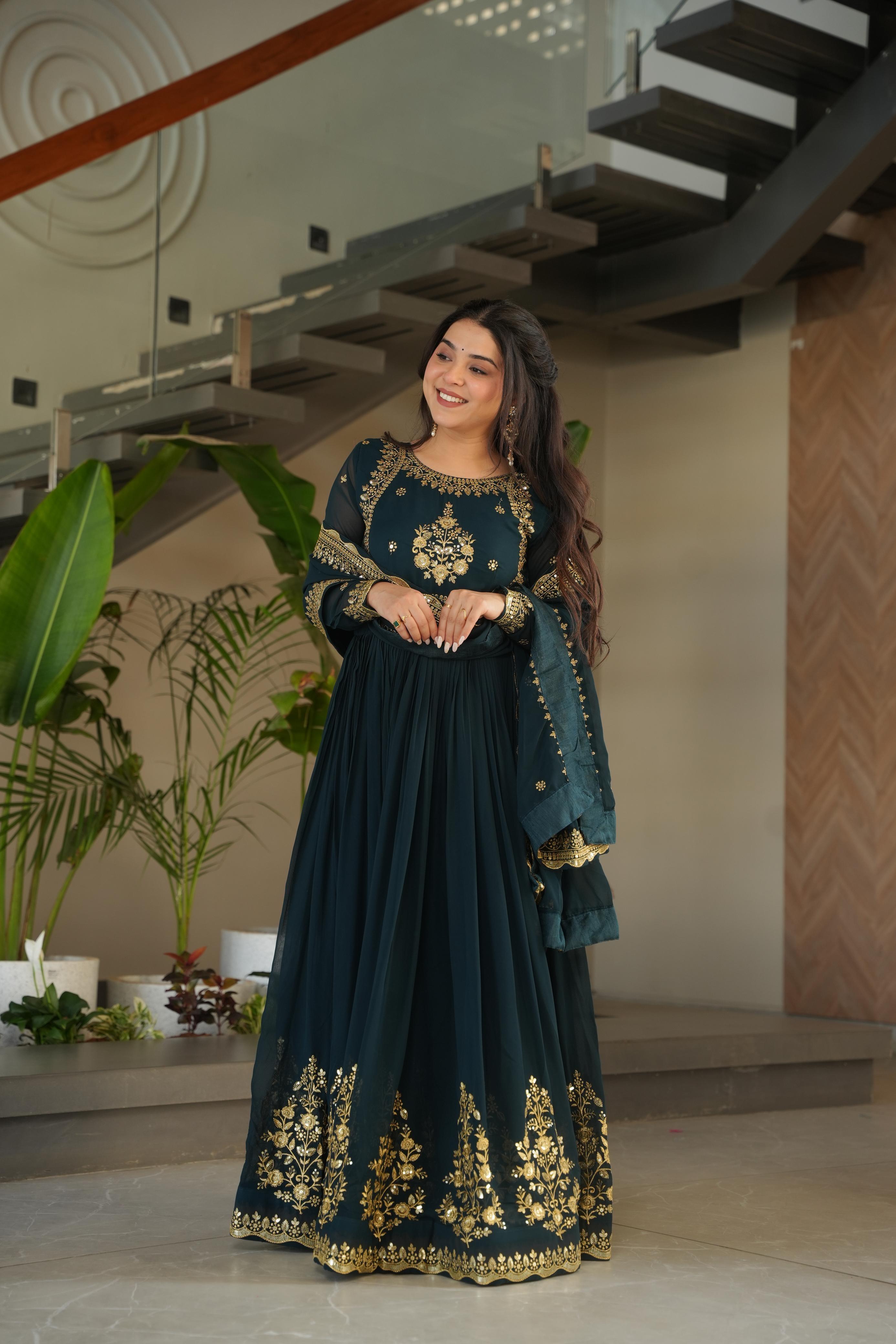 zari embroidered gown