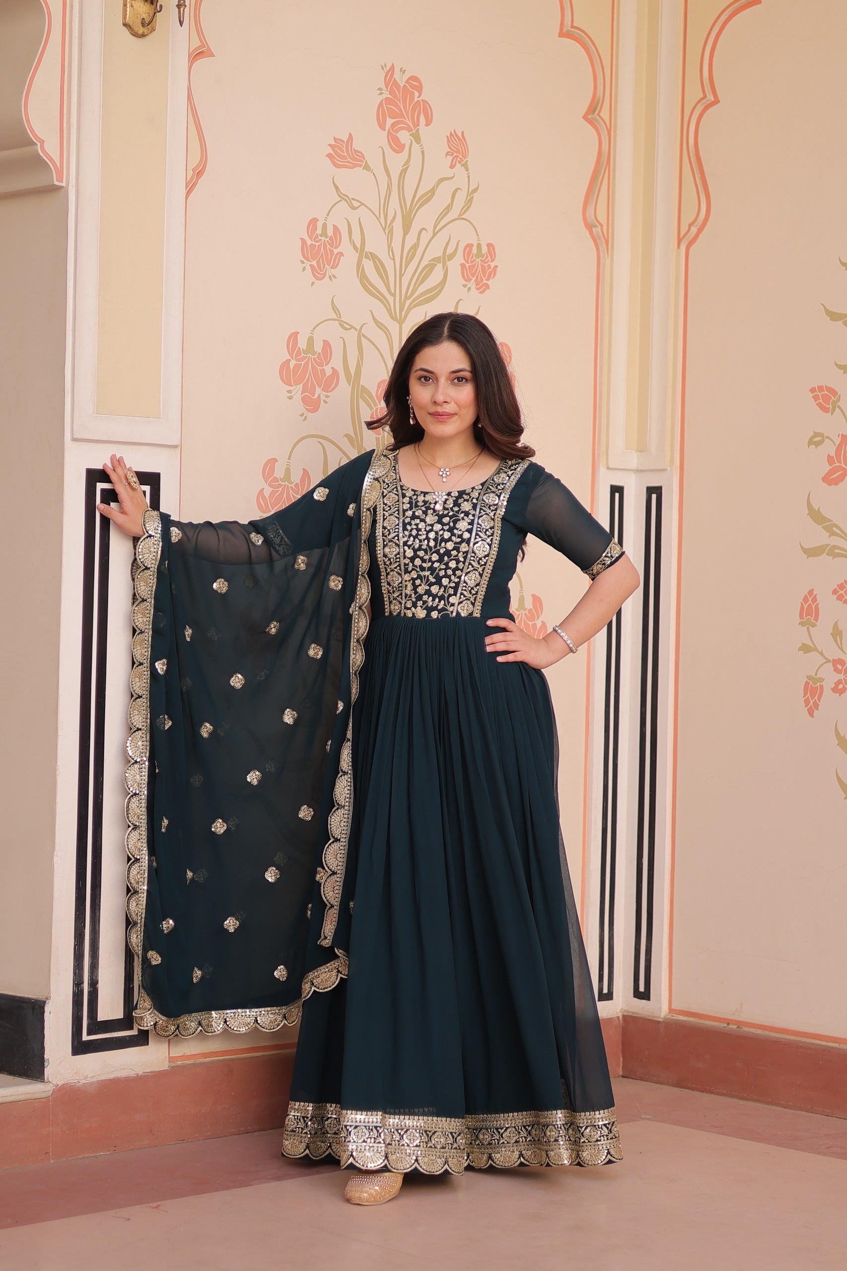party wear gown with dupatta