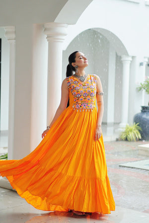 rayon gown mirror work