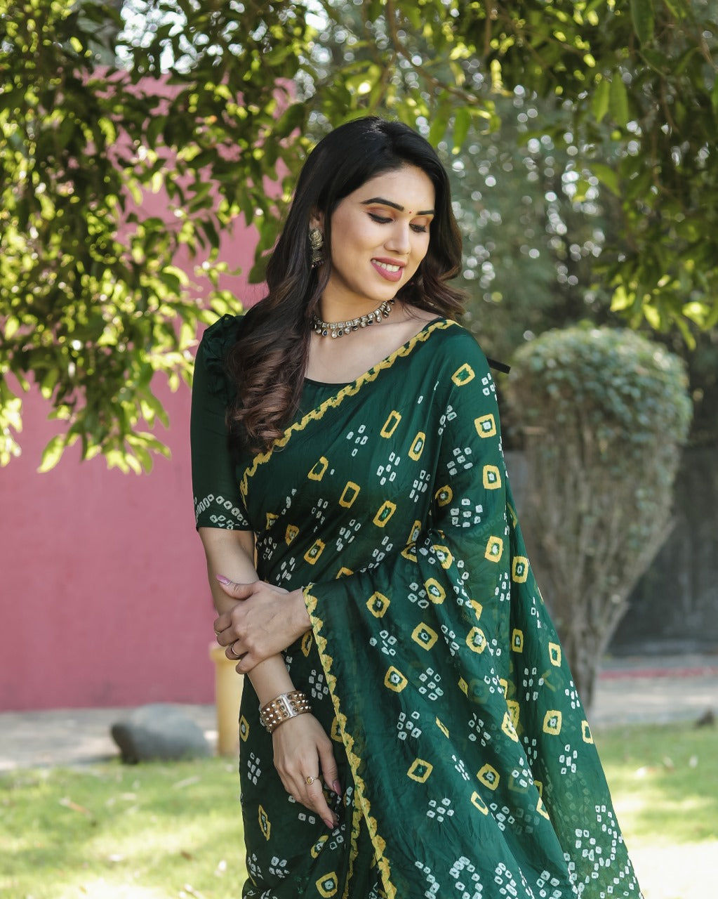 Bandhej silk saree