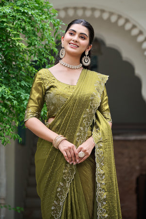 vastralyn olive green saree