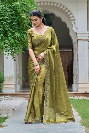 fendy silk saree with diamond work