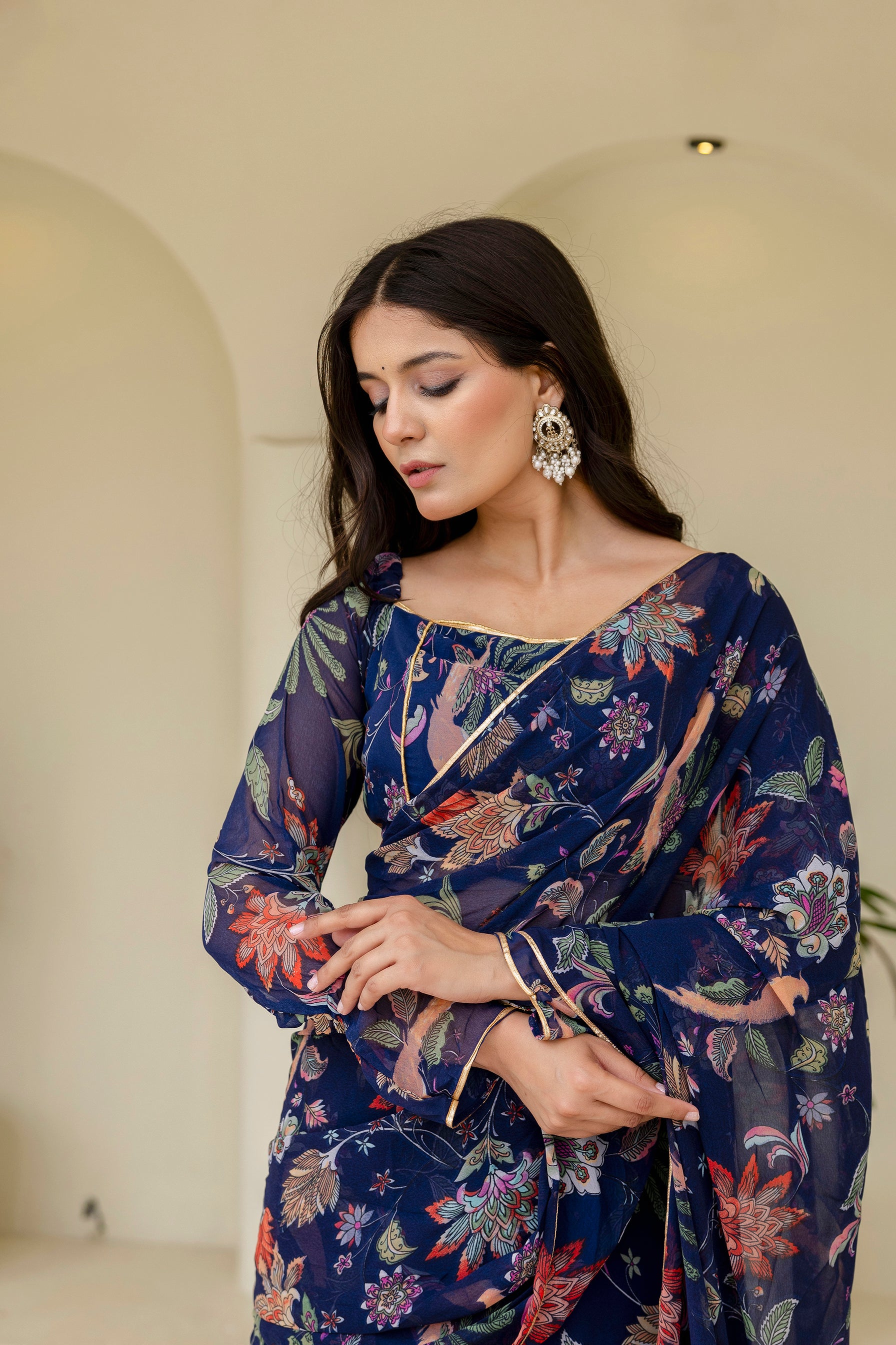 georgette ruffle saree