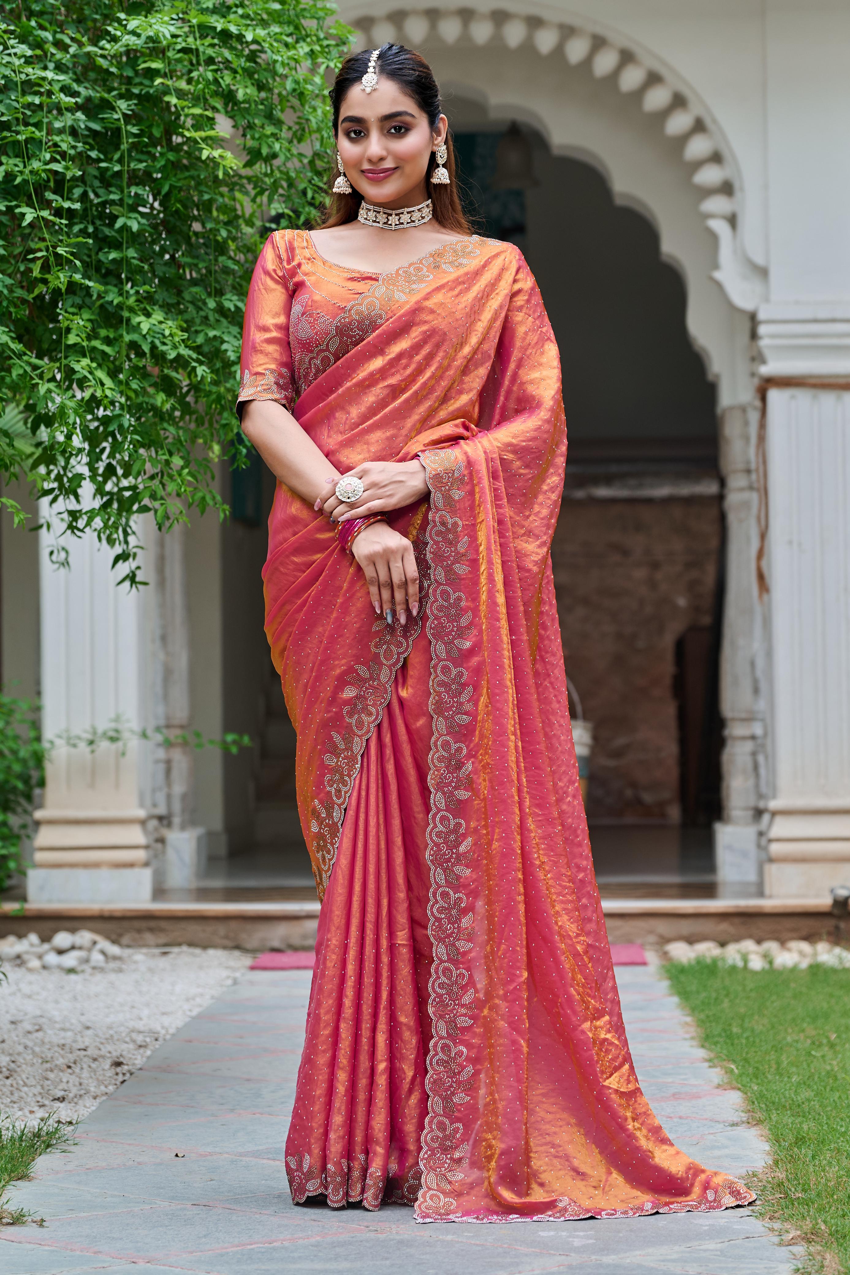 diamond work saree