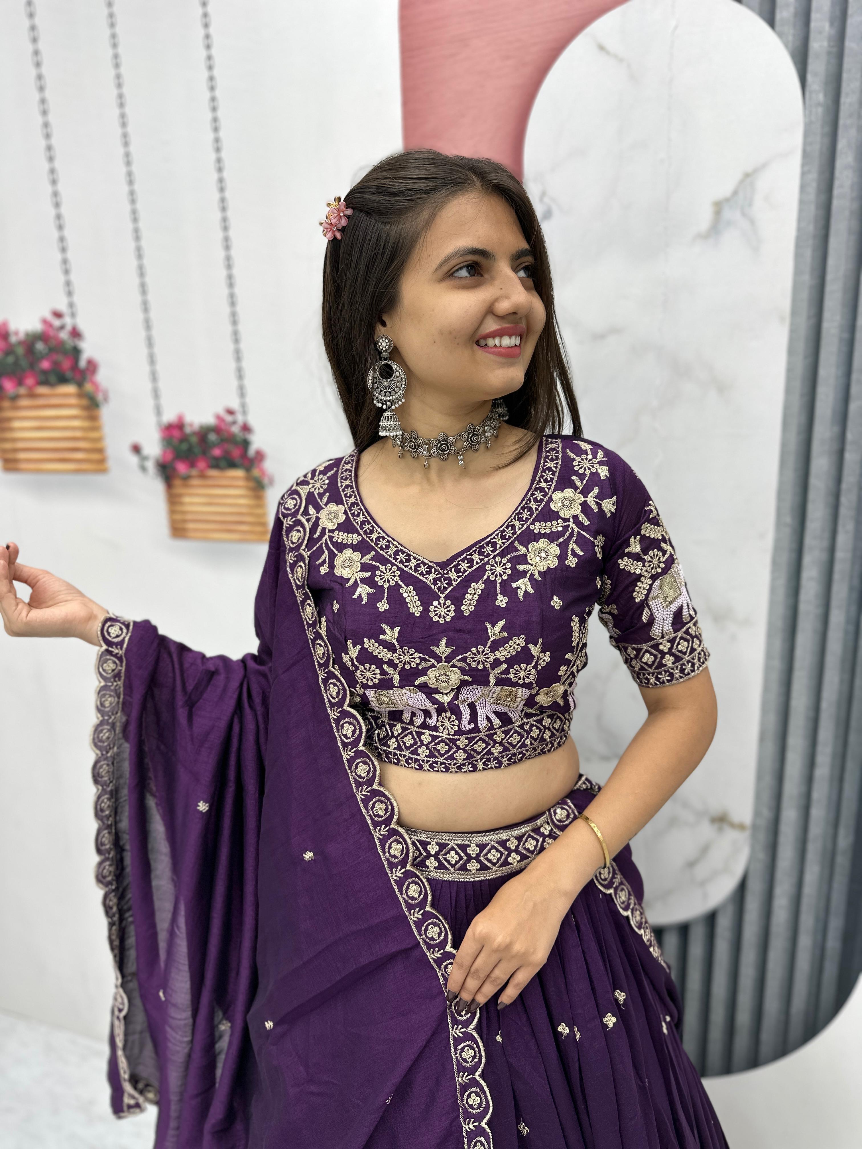 Royal purple vichitra silk lehenga choli  vastralyn