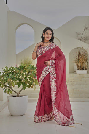 wine colour Saree for Women Online at vastralyn