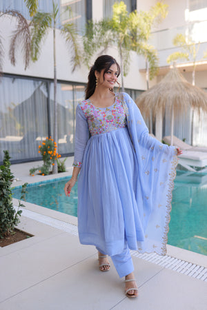 ladies gown set with bottom and dupatta