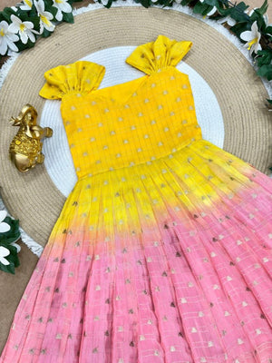 Hand dyed bandhani frock for girls