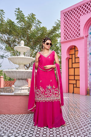 Embroidered kurti plazzo with sequin dupatta