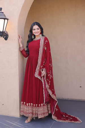 Latest designer maroon gown for women