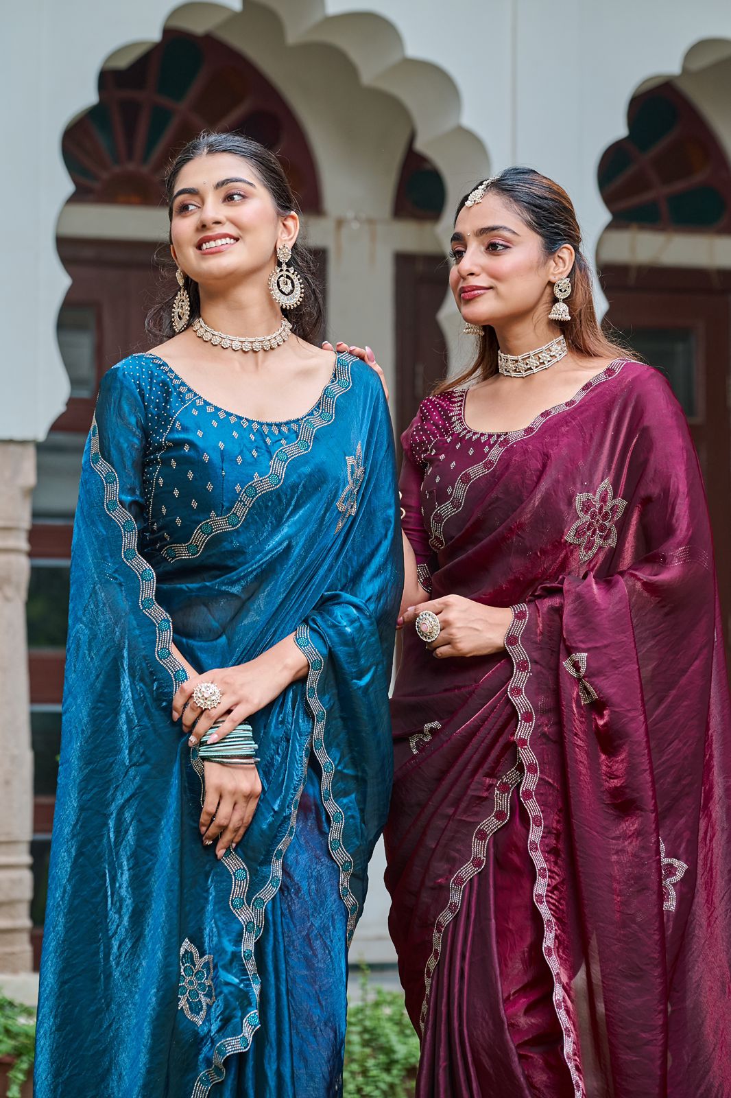 Elegant diamond embroidery on Fendy silk pallu