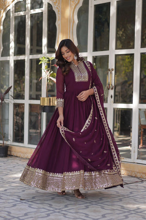 embroidered wine gown