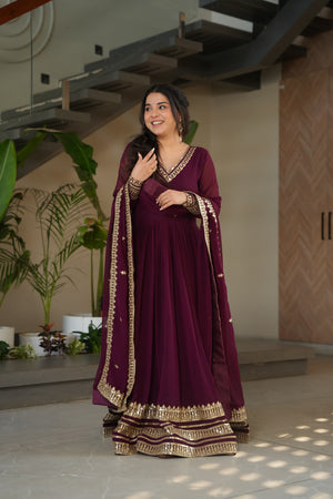 Gown with Lace Border Dupatta