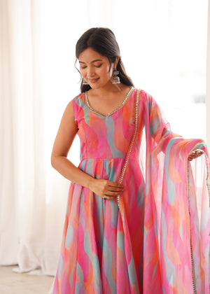 Trendy Multicolor Designer Gown Set for Festive Occasions