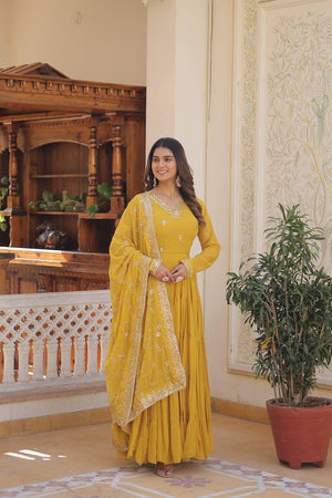 embroidered gown with dupatta