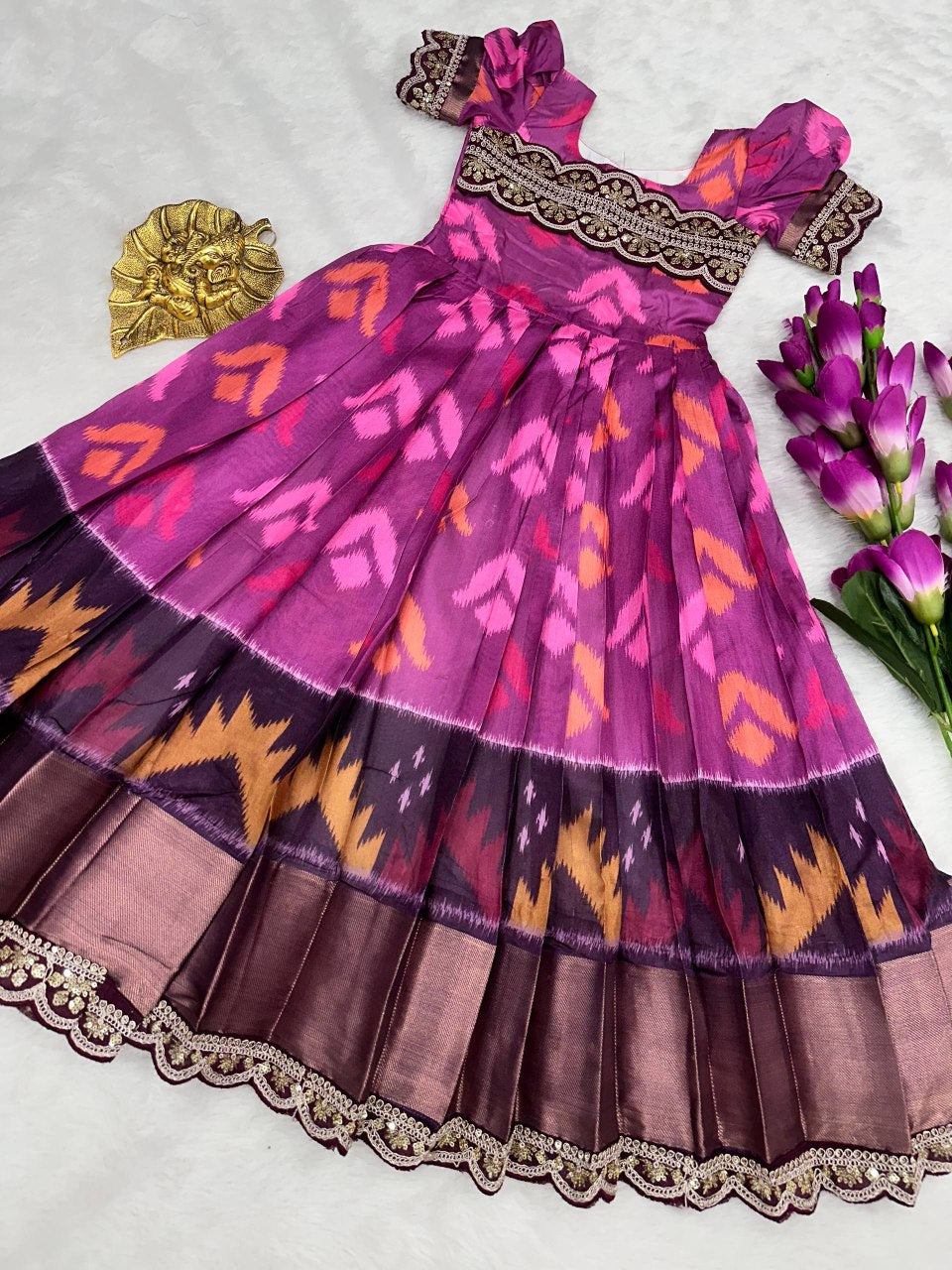 Digital print silk gown for girls party wear