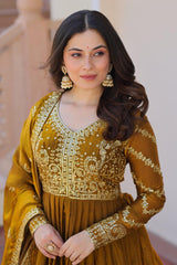 Close-up zari sequins work on mehendi gown