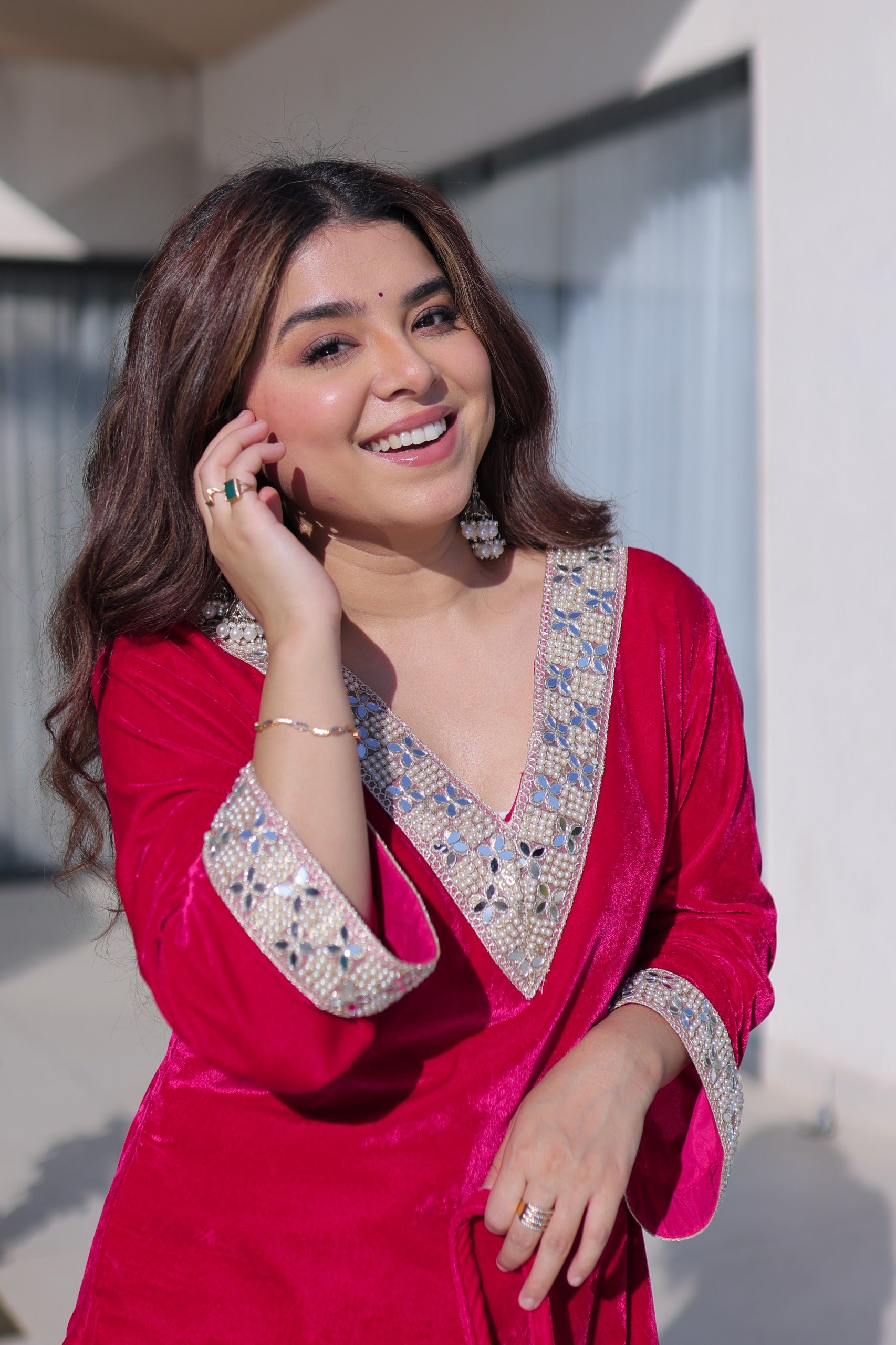 velvet embroidered kurta pant women