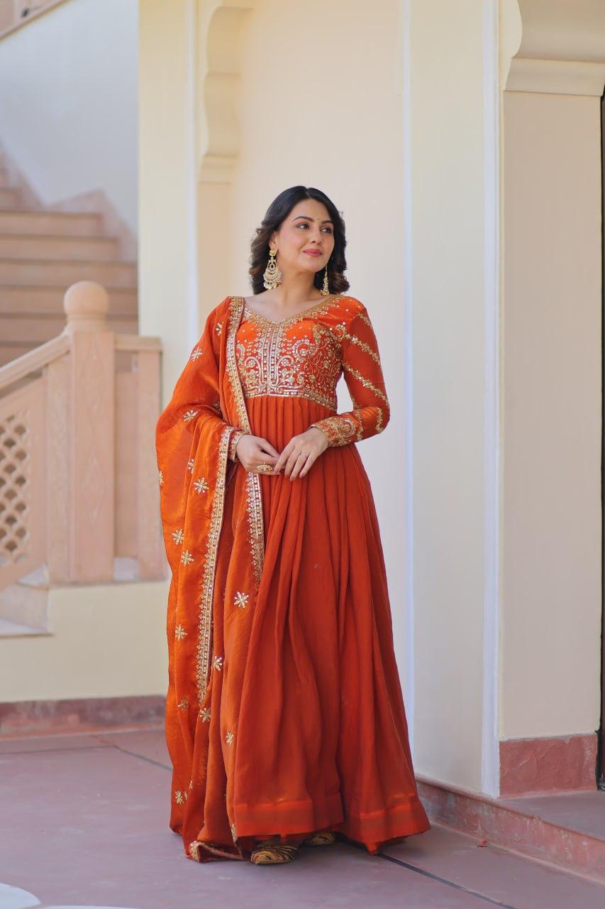 Fenta fendy fabric gown with zari sequins work