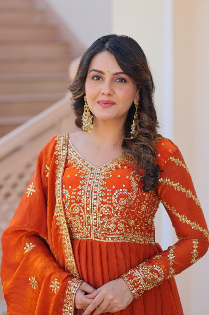 Front view of fenta fendy fabric gown set