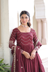 maroon Elegant Vichitra Silk gown with sequins embroidery for weddings