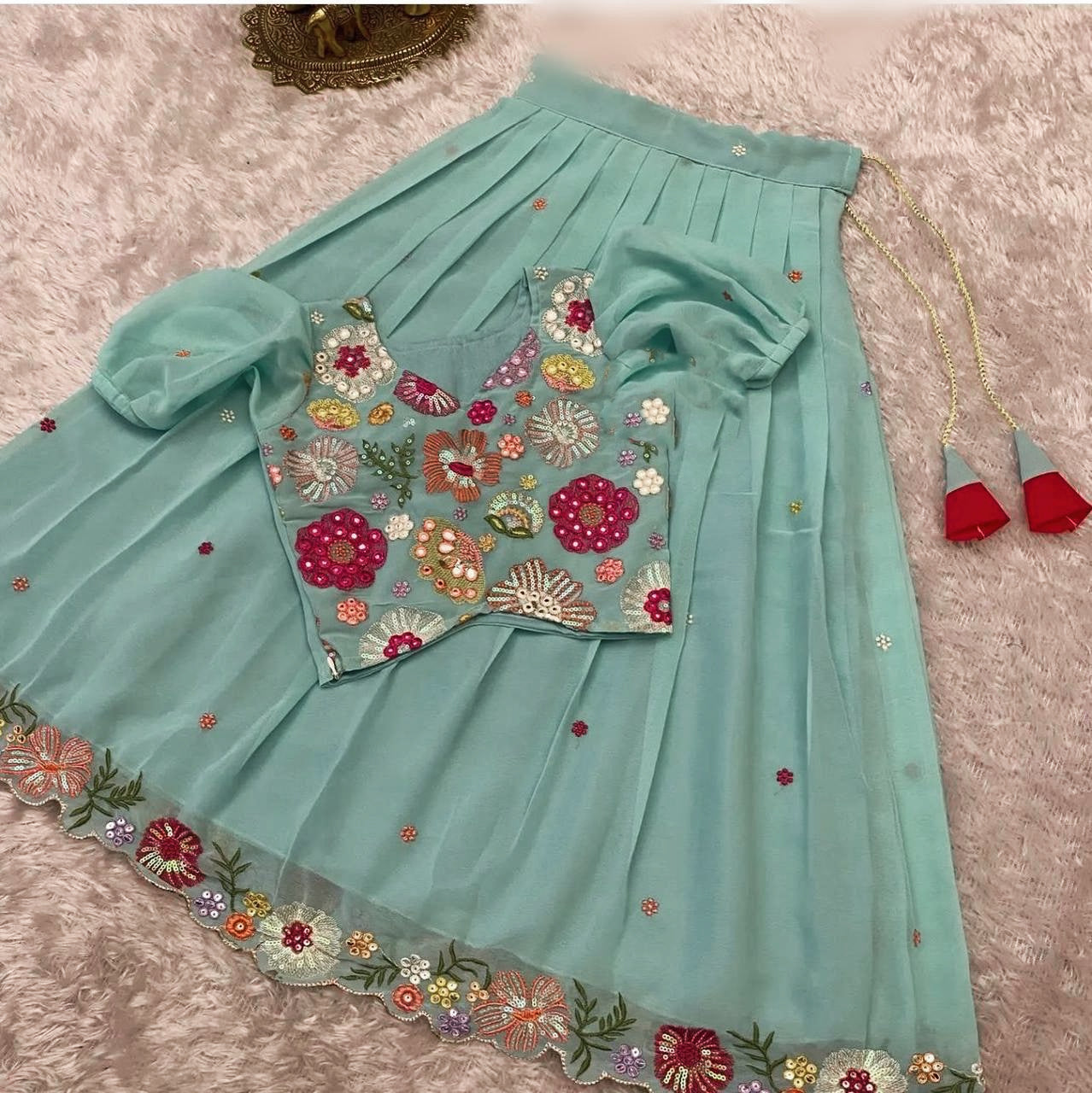 New Trending Sequin Embroidery Georgette Lahenga Choli