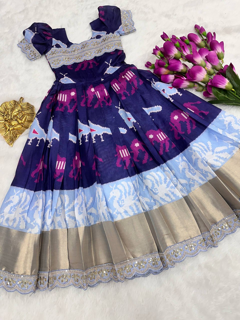 Traditional kids gown with heavy flare and lace