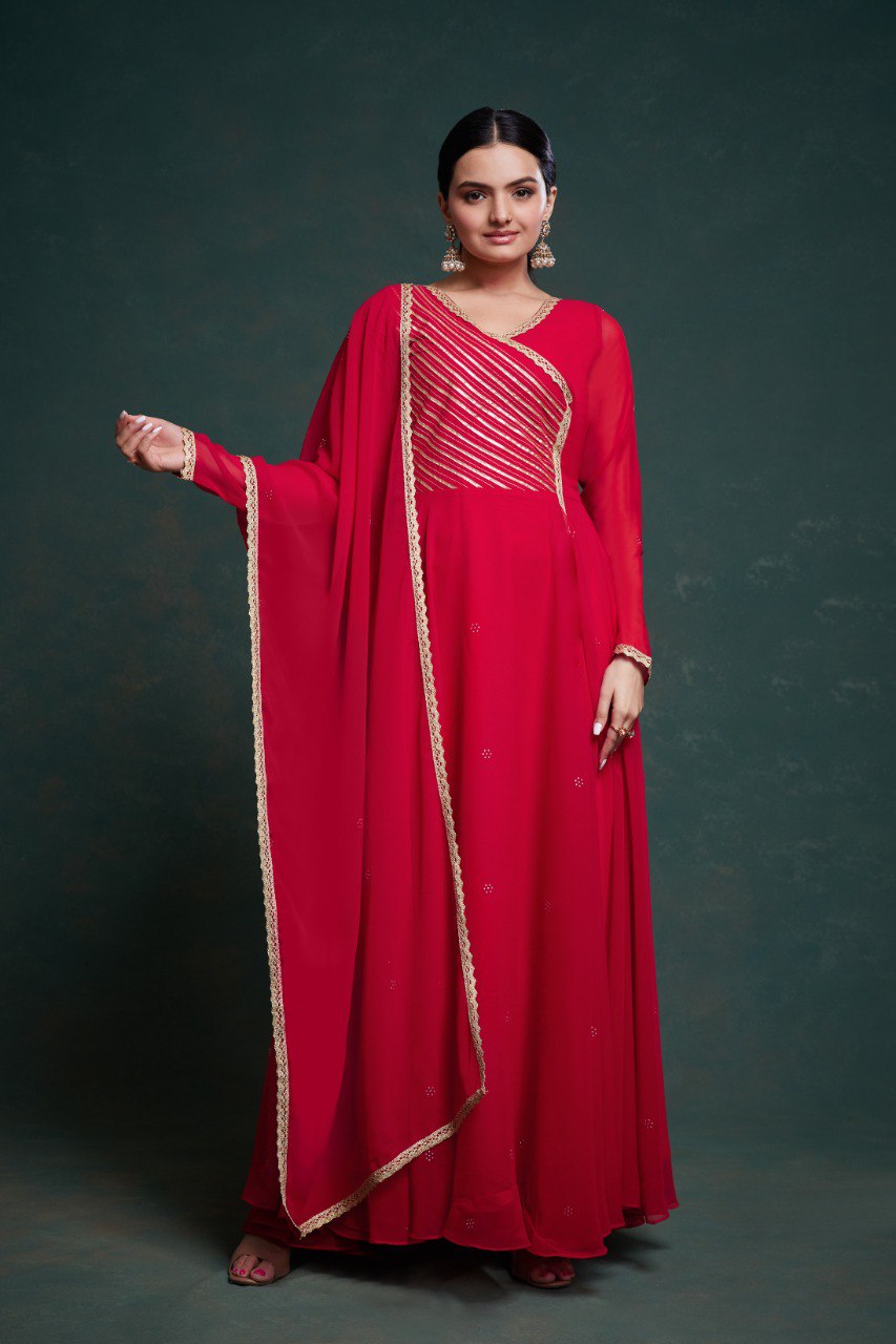 Traditional Indian gown set with lace dupatta