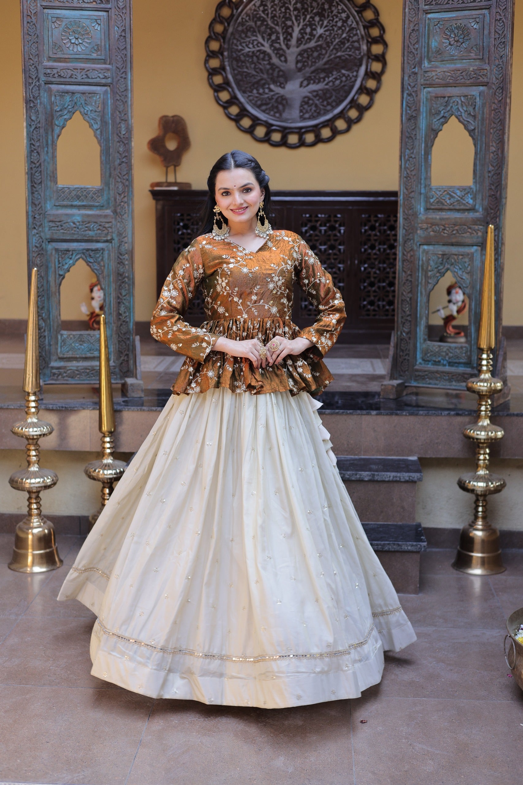 This embroidered lehenga with crop top enhances your festive style with rich detailing and comfortable fit.