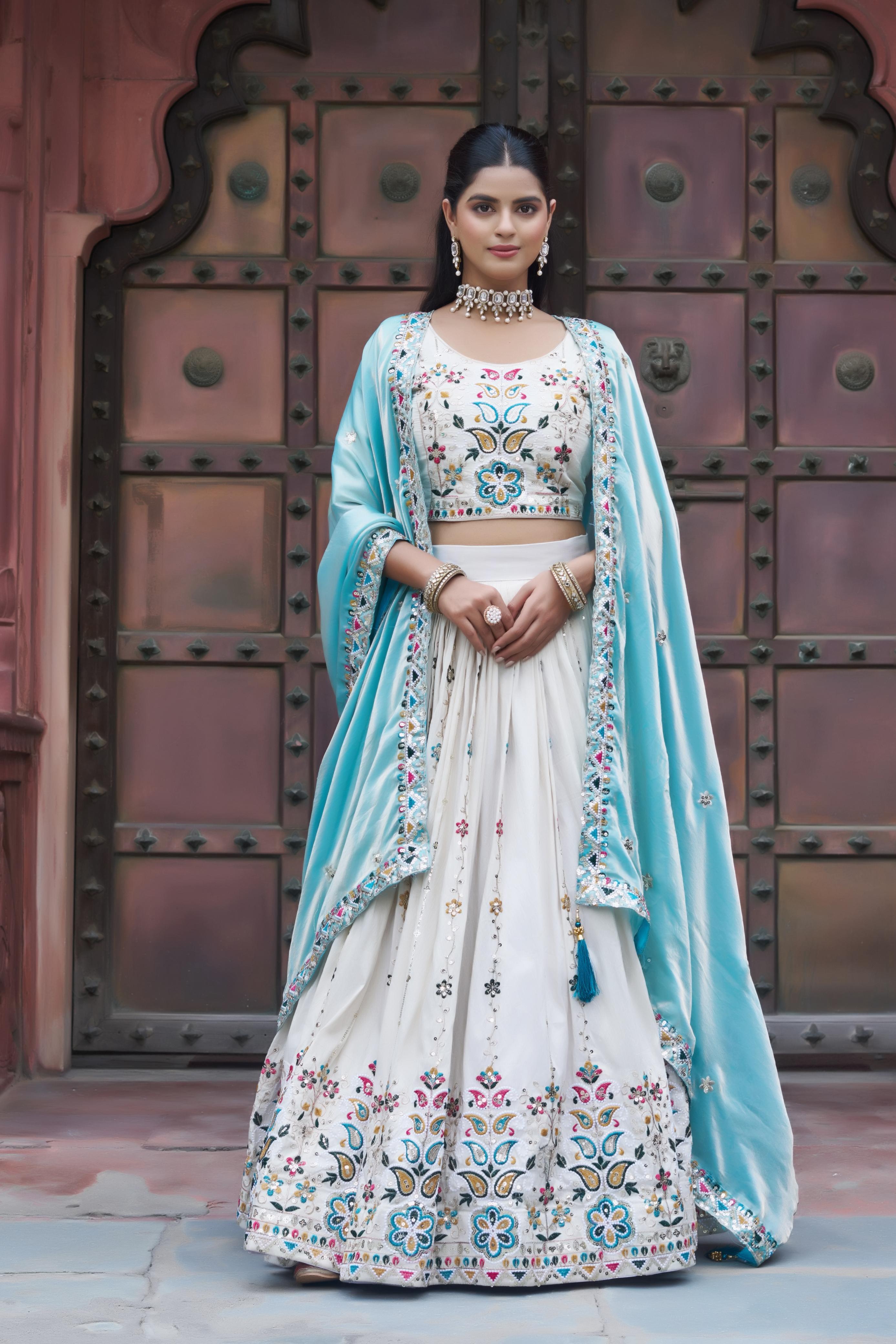 Pure Tissue Silk Lehenga with Thread Work