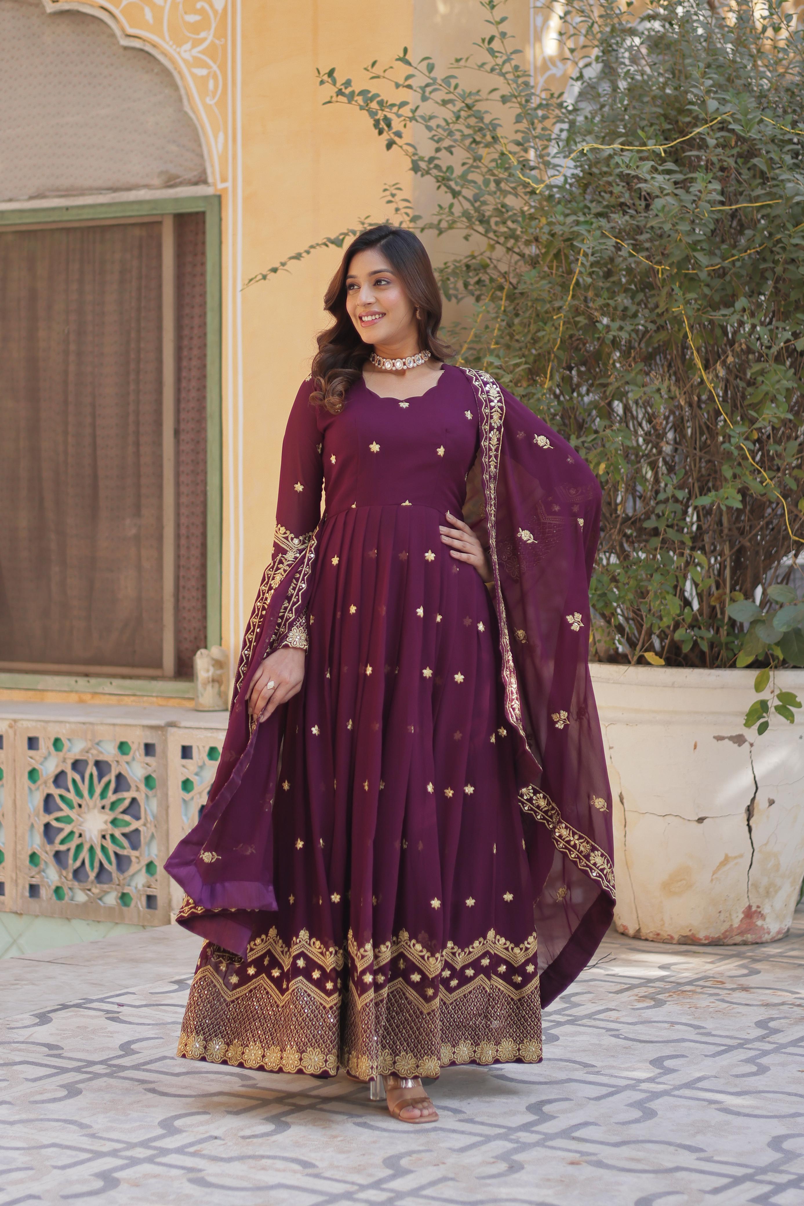 maroon designer gown
