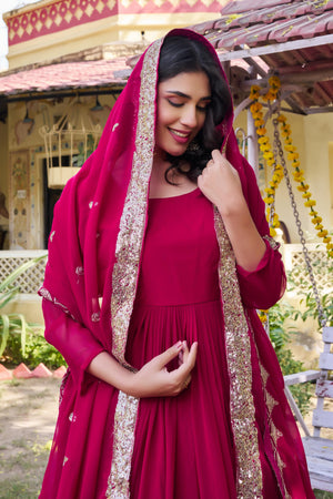 Faux georgette gown with sequin border detail