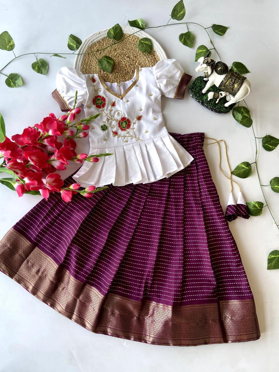 Premium Pattu Paavadai & Sattai – Dola Silk Lehenga with Weaving Pattu Border