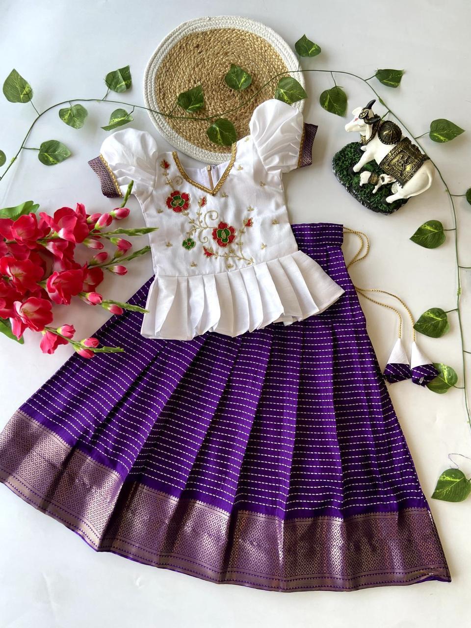 Premium Pattu Paavadai & Sattai – Dola Silk Lehenga with Weaving Pattu Border